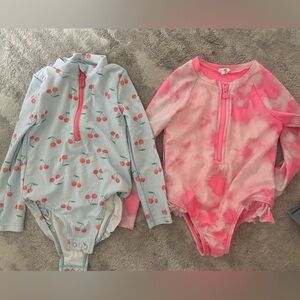 Cherry Print and Tie-Dye Kids One Piece Swim Set Zip size 3